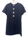 Lela Rose Size 2 Navy Blue Wool Blend Short Sleeve Front Seam Back Buttons Dress Navy Blue / 2