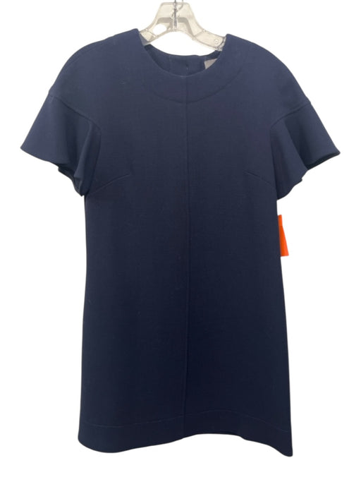 Lela Rose Size 2 Navy Blue Wool Blend Short Sleeve Front Seam Back Buttons Dress Navy Blue / 2