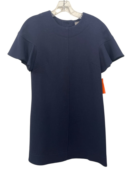 Lela Rose Size 2 Navy Blue Wool Blend Short Sleeve Front Seam Back Buttons Dress Navy Blue / 2