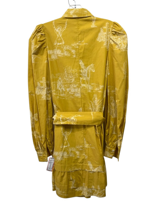 Lela Rose Size XS Yellow & White Cotton Blend Long puff sleeve Toile Dress Yellow & White / XS