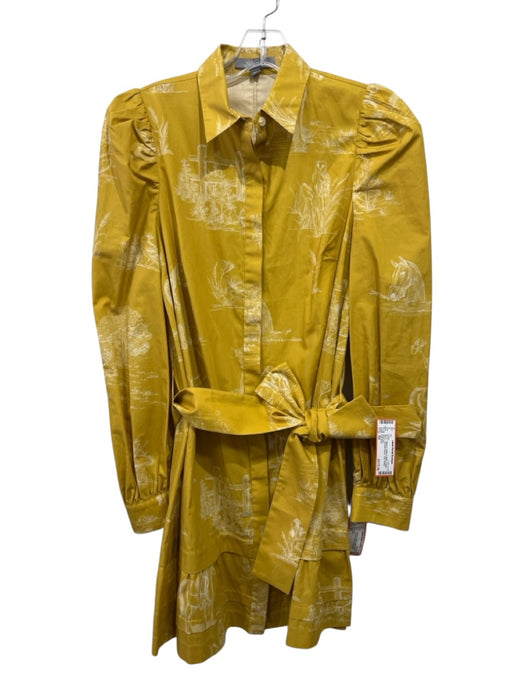 Lela Rose Size XS Yellow & White Cotton Blend Long puff sleeve Toile Dress Yellow & White / XS