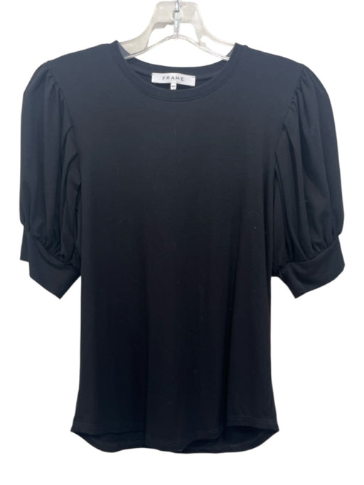 Frame Size Small Black Viscose Blend Short Puff Sleeve Crew Neck Top Black / Small