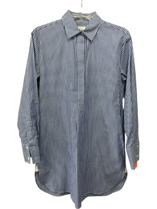 G. Label by Goop Size 0 Blue & White Cotton Long Sleeve Striped Pockets Dress Blue & White / 0