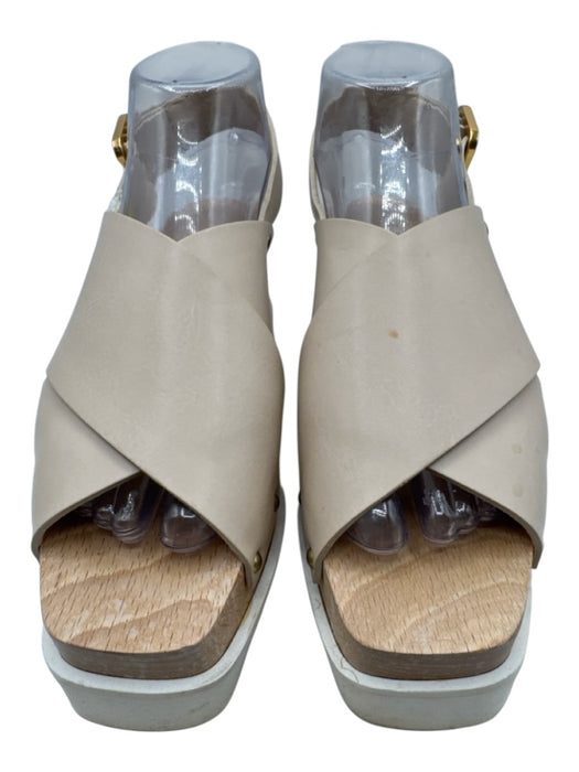 Stella McCartney Shoe Size 37.5 Beige & White Leather Slingbacks Wood Sandals Beige & White / 37.5