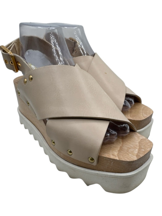Stella McCartney Shoe Size 37.5 Beige & White Leather Slingbacks Wood Sandals Beige & White / 37.5