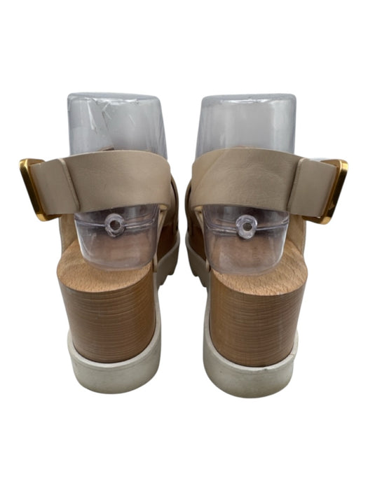 Stella McCartney Shoe Size 37.5 Beige & White Leather Slingbacks Wood Sandals Beige & White / 37.5