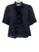 Frame Size Small Navy Blue Ramie Short Sleeve Pleated Quarter Button Sheer Top Navy Blue / Small