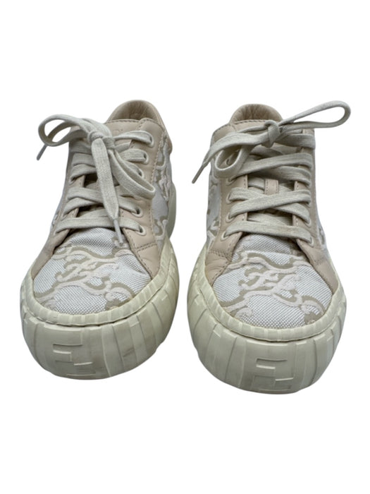 Fendi Shoe Size 38 Beige & Cream Canvas & Leather Rubber Sole Lace Up Sneakers Beige & Cream / 38