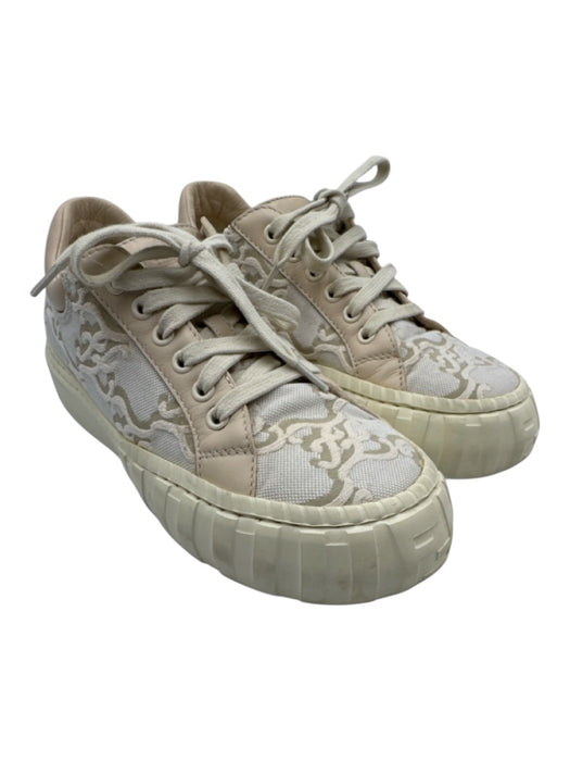 Fendi Shoe Size 38 Beige & Cream Canvas & Leather Rubber Sole Lace Up Sneakers Beige & Cream / 38