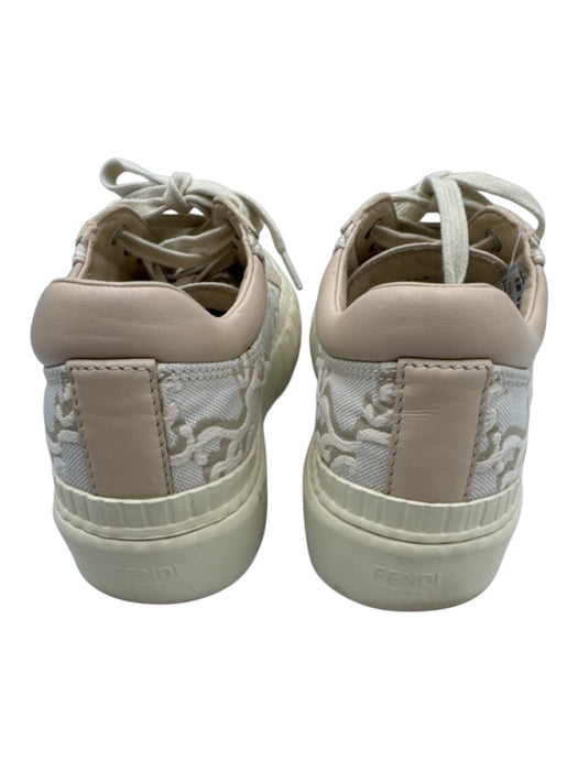 Fendi Shoe Size 38 Beige & Cream Canvas & Leather Rubber Sole Lace Up Sneakers Beige & Cream / 38