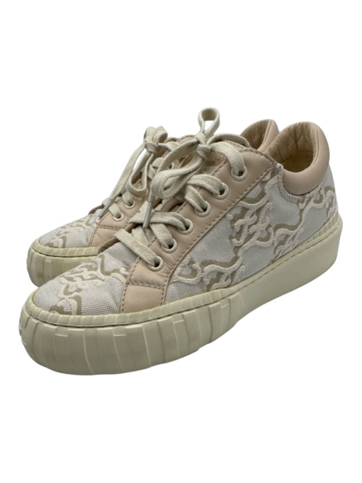Fendi Shoe Size 38 Beige & Cream Canvas & Leather Rubber Sole Lace Up Sneakers Beige & Cream / 38