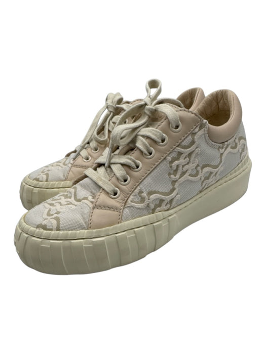 Fendi Shoe Size 38 Beige & Cream Canvas & Leather Rubber Sole Lace Up Sneakers Beige & Cream / 38