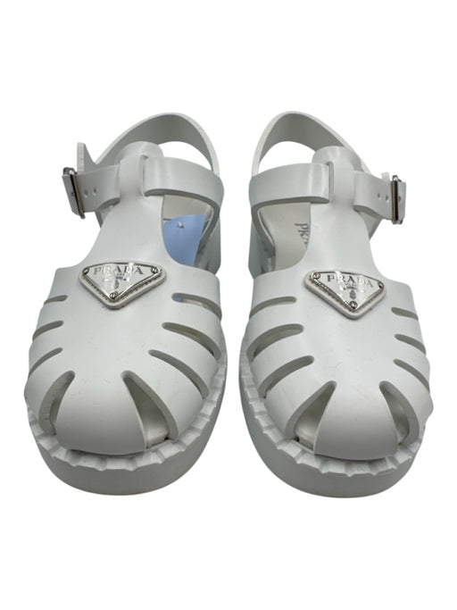 Prada Shoe Size 38 White Rubber Silver Hardware Triangle Logo Fisherman Sandals White / 38
