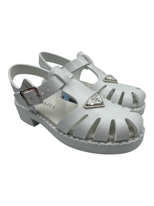 Prada Shoe Size 38 White Rubber Silver Hardware Triangle Logo Fisherman Sandals White / 38