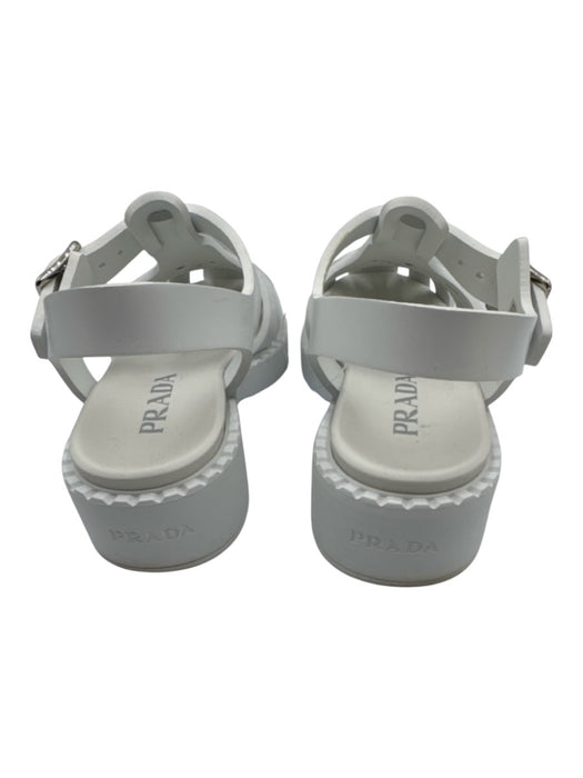 Prada Shoe Size 38 White Rubber Silver Hardware Triangle Logo Fisherman Sandals White / 38