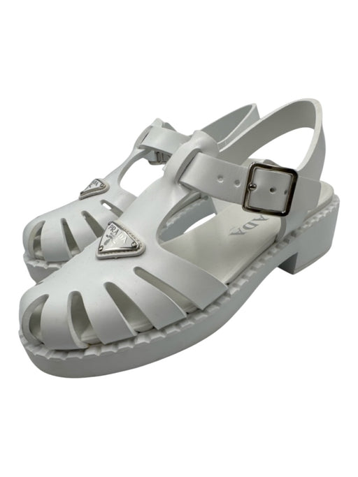 Prada Shoe Size 38 White Rubber Silver Hardware Triangle Logo Fisherman Sandals White / 38