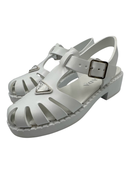 Prada Shoe Size 38 White Rubber Silver Hardware Triangle Logo Fisherman Sandals White / 38