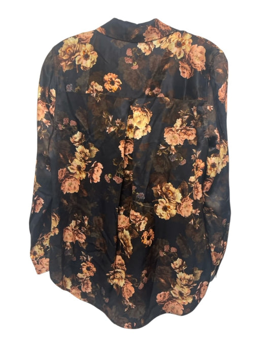 L'agence Size XS Navy, Pink, Multi Silk Long Sleeve Floral Buttons V Neck Top Navy, Pink, Multi / XS