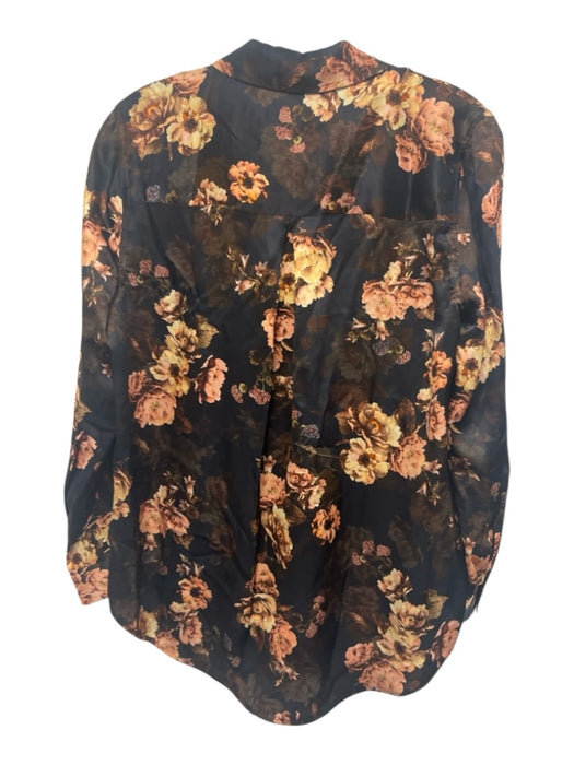L'agence Size XS Navy, Pink, Multi Silk Long Sleeve Floral Buttons V Neck Top Navy, Pink, Multi / XS