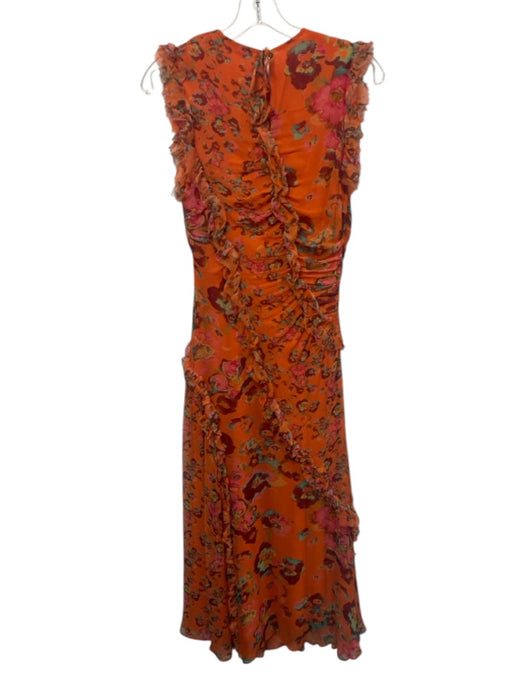 Ulla Johnson Size 2 Orange & Multi Silk Ruffle Cap Sleeve Floral Ruffles Dress Orange & Multi / 2
