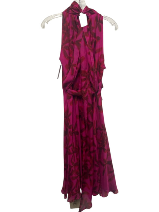 CH Carolina Herrera Size 2 Pink & Red Silk Sleeveless Tie Waist Midi Dress Pink & Red / 2