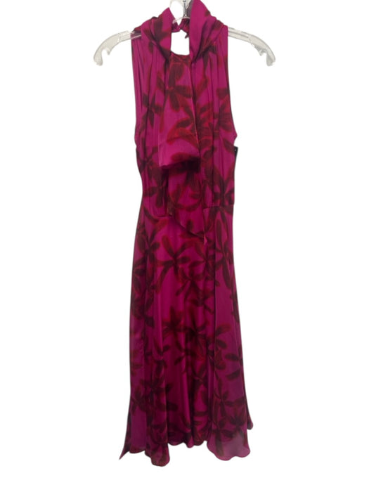 CH Carolina Herrera Size 2 Pink & Red Silk Sleeveless Tie Waist Midi Dress Pink & Red / 2