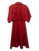 Carolina Herrera Size 2 Red Cotton 1/2 Sleeve Button Front Button Waist Dress Red / 2
