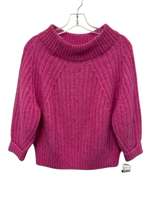 3.1 Phillip Lim Size XS Fuchsia Pink Wool Blend Ribbed Knit Wide Neck Sweater Fuchsia Pink / XS