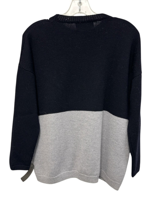 Labo.art Size 00 Midnight Blue & Gray Wool Knit Color Block Ribbed Hem Sweater Midnight Blue & Gray / 00