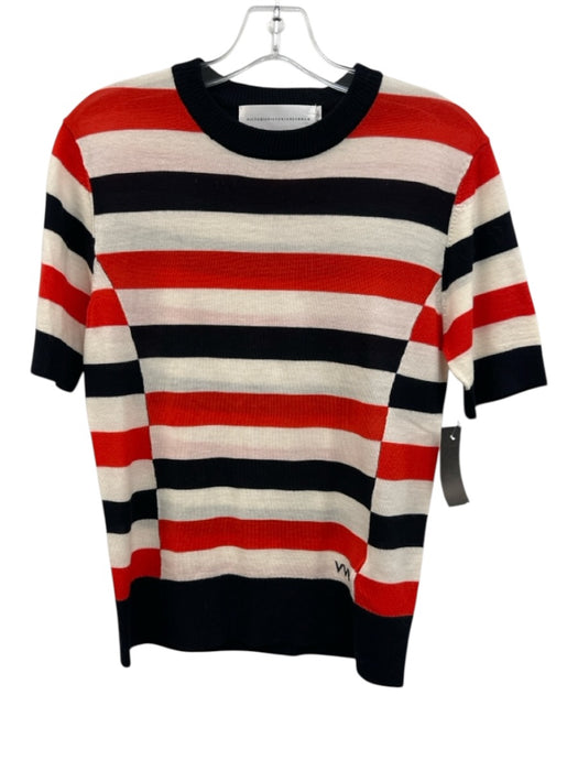 Victoria Victoria Beckham Size S Red, White & Black Wool Knit Striped Top Red, White & Black / S
