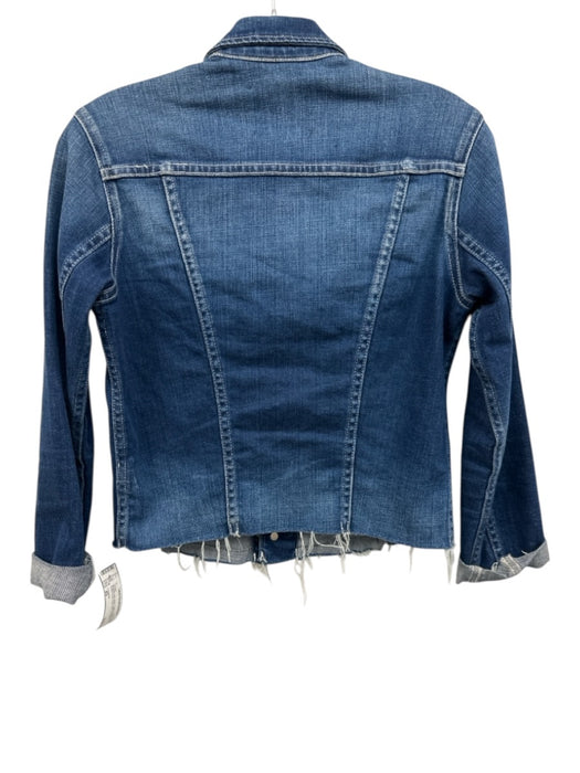 L'agence Size XS Medium dark wash Cotton Blend Denim Button Front Raw Hem Jacket Medium dark wash / XS