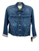 L'agence Size XS Medium dark wash Cotton Blend Denim Button Front Raw Hem Jacket Medium dark wash / XS