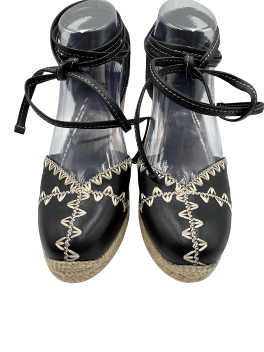 Altuzarra x Castaner Shoe Size 38 Black & Beige Leather Upper Wrap Ankle Wedges Black & Beige / 38