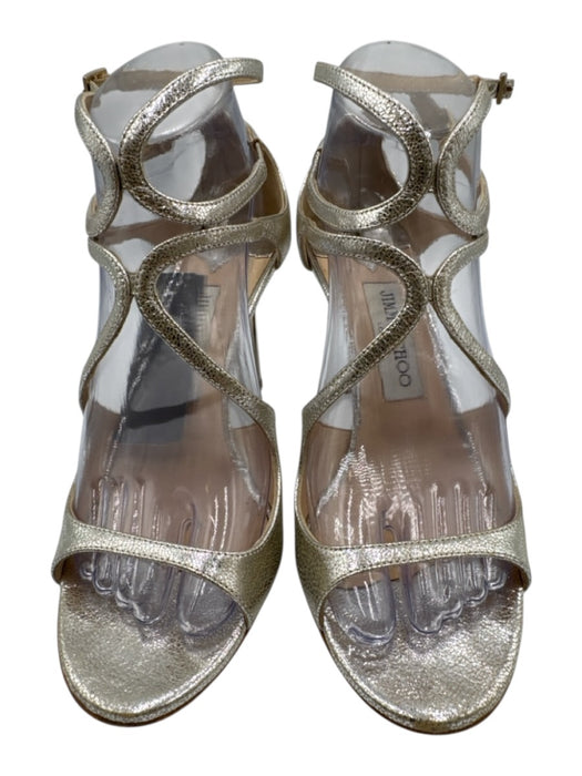 Jimmy Choo Shoe Size 38 Gold Tone Leather Upper Metallic Shimmer Strappy Sandals Gold Tone / 38