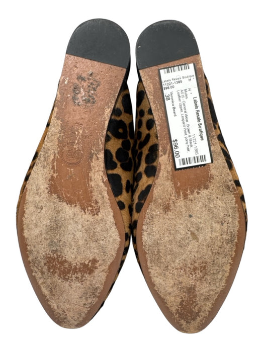 Veronica Beard Shoe Size 38 Brown & Black Leather Upper Leopard Print Flat Mules Brown & Black / 38