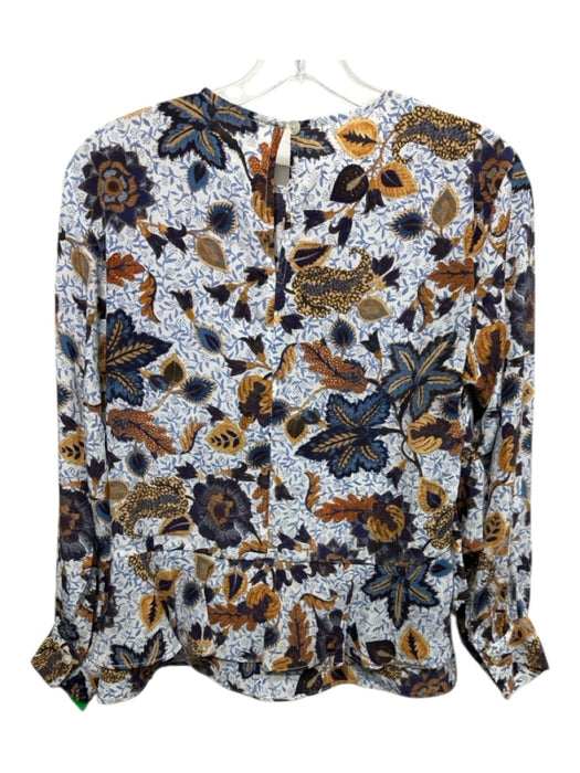 Ulla Johnson Size M White, Blue, Multi Floral Print Ruffle Tier Long Sleeve Top White, Blue, Multi / M