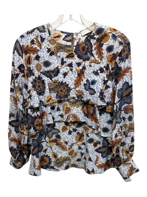 Ulla Johnson Size M White, Blue, Multi Floral Print Ruffle Tier Long Sleeve Top White, Blue, Multi / M