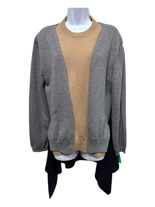 Loewe Size M Beige, Gray, Black Wool Tie Detail Long Sleeve Layer Sweater Beige, Gray, Black / M