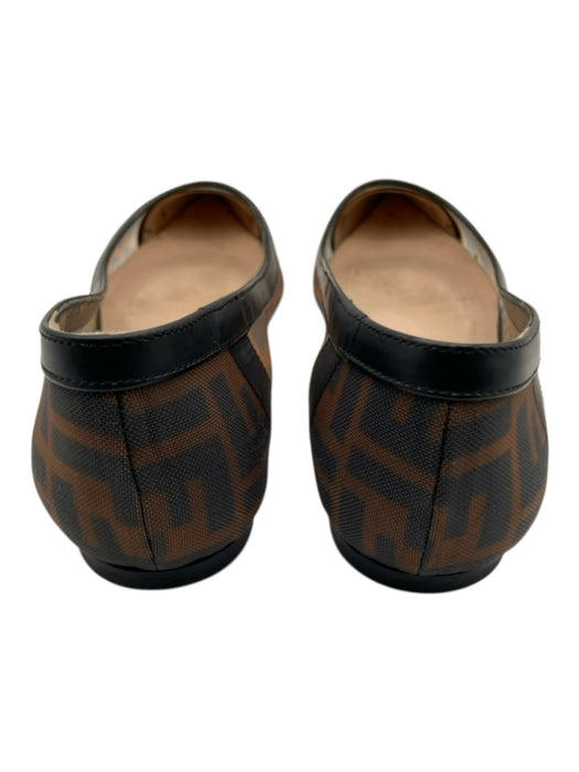 Fendi Shoe Size 38.5 Black & Brown Leather & Mesh Pointed Toe Monogram Flats Black & Brown / 38.5