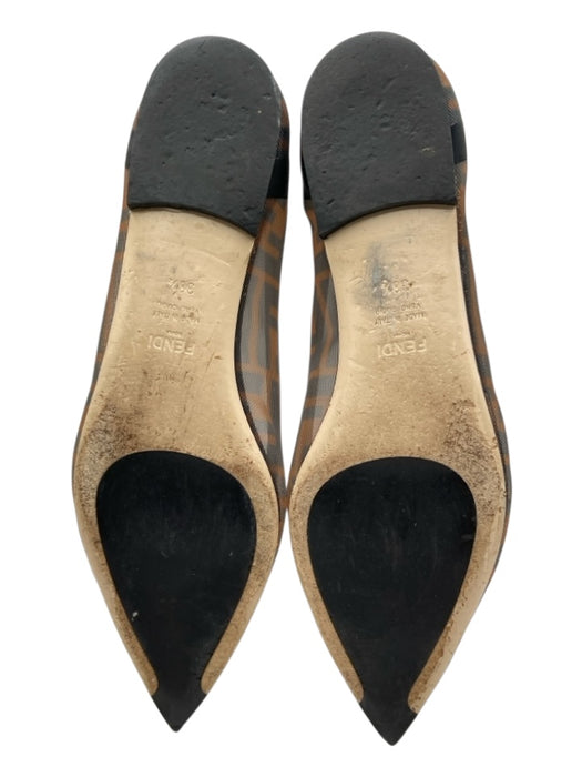 Fendi Shoe Size 38.5 Black & Brown Leather & Mesh Pointed Toe Monogram Flats Black & Brown / 38.5