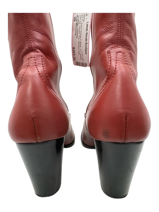 Stella McCartney Shoe Size 39 Burnt Orange & Black PU Leather Side Zip Boots Burnt Orange & Black / 39