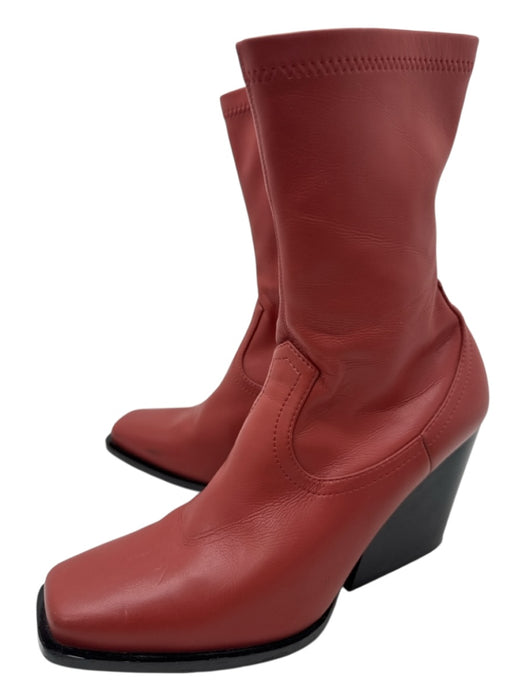 Stella McCartney Shoe Size 39 Burnt Orange & Black PU Leather Side Zip Boots Burnt Orange & Black / 39