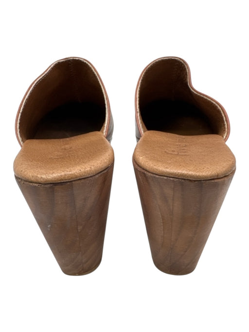 Five Worlds Shoe Size 8 Brown Leather Upper Wood Studded Platform Clogs Brown / 8