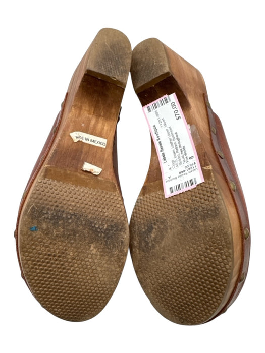 Five Worlds Shoe Size 8 Brown Leather Upper Wood Studded Platform Clogs Brown / 8