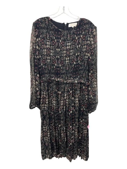 Caballero Size L Black, Green, Multi Viscose Smocked Bodice Floral Midi Dress Black, Green, Multi / L