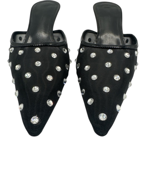 Khaite Shoe Size 38 Black Leather Mesh Rhinestone Kitten Heel Shoes Black / 38
