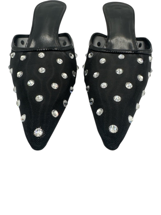 Khaite Shoe Size 38 Black Leather Mesh Rhinestone Kitten Heel Shoes Black / 38