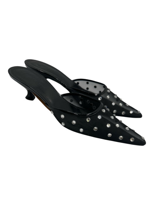 Khaite Shoe Size 38 Black Leather Mesh Rhinestone Kitten Heel Shoes Black / 38