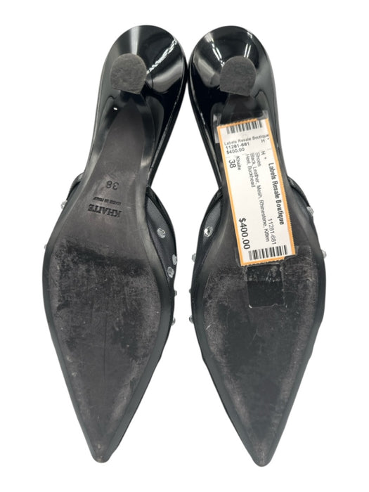 Khaite Shoe Size 38 Black Leather Mesh Rhinestone Kitten Heel Shoes Black / 38