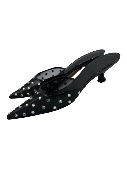 Khaite Shoe Size 38 Black Leather Mesh Rhinestone Kitten Heel Shoes Black / 38